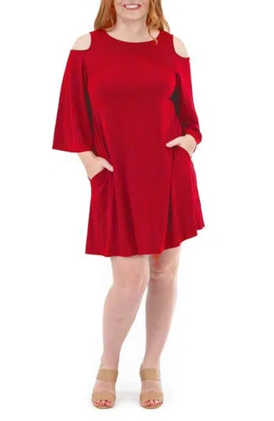 Nina Leonard Shoulder Cutout Dress In Red