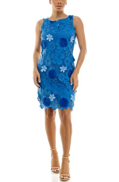 Nina Leonard Sleeveless 3d Floral Lace Shift Dress In Multi