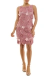 Nina Leonard Sleeveless 3d Floral Lace Shift Dress In Multi