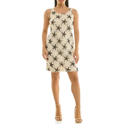 Nina Leonard Sleeveless 3d Floral Organza Sheath Dress In Neutral