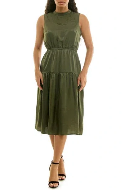 Nina Leonard Sleeveless Back Bow Tiered Dress In Green