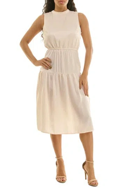 Nina Leonard Sleeveless Back Bow Tiered Dress In Neutral