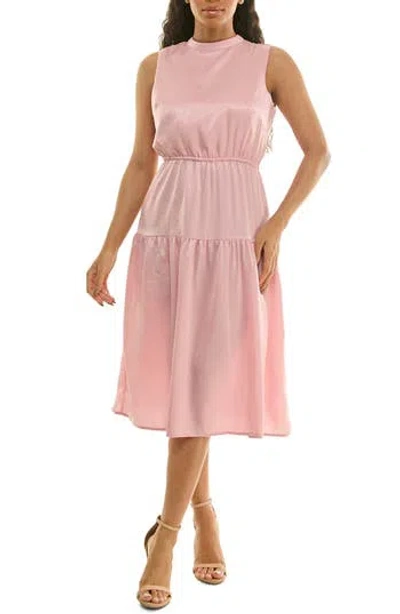 Nina Leonard Sleeveless Back Bow Tiered Dress In Pink