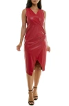 Nina Leonard Sleeveless Faux Leather Dress In Scarlet