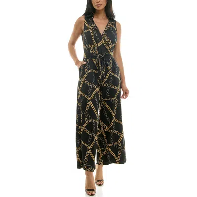 Nina Leonard Sleeveless Faux Wrap Jumpsuit In Multi