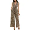 Nina Leonard Sleeveless Faux Wrap Jumpsuit In Tan Multi