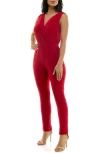 Nina Leonard Sleeveless Jumpsuit In Red