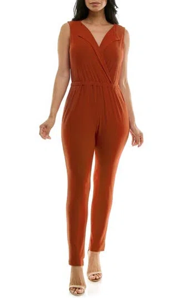 Nina Leonard Sleeveless Jumpsuit In Brown
