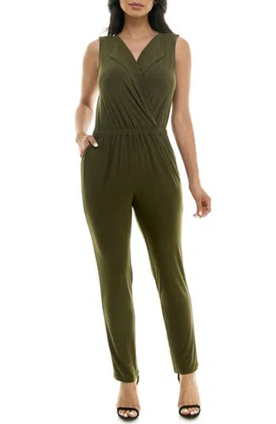 Nina Leonard Sleeveless Jumpsuit In Green