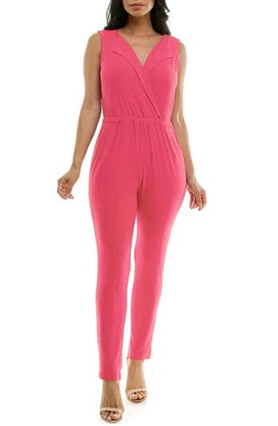 Nina Leonard Sleeveless Jumpsuit In Pink