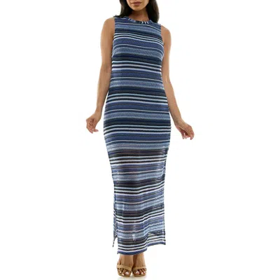 Nina Leonard Sleeveless Knit Maxi Dress In Navy Multi