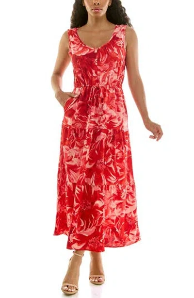 Nina Leonard Sleeveless Tiered Maxi Dress In Red