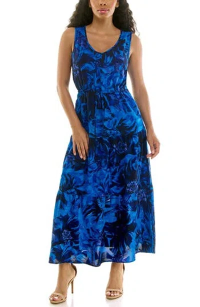 Nina Leonard Sleeveless Tiered Maxi Dress In Blue