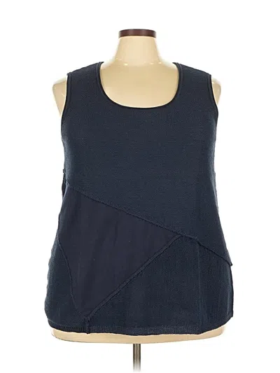 Pre-owned Nina Leonard Sleeveless Top Blue Scoop Neck Tops