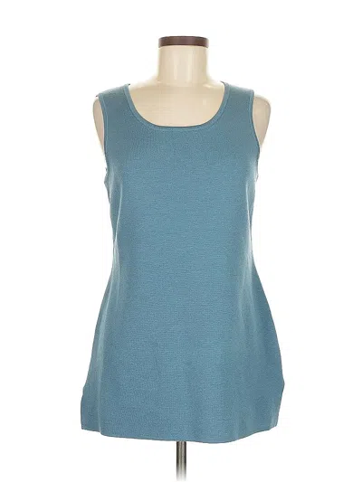 Pre-owned Nina Leonard Sleeveless Top Teal Scoop Neck Tops In Blue