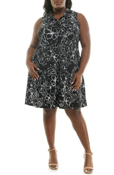Nina Leonard Sleeveless Trapeze Dress In Black