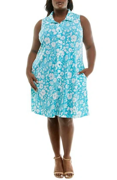 Nina Leonard Sleeveless Trapeze Dress In Blue