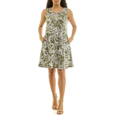 Nina Leonard Sleeveless Trapeze Dress In Green