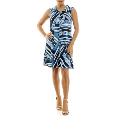 Nina Leonard Sleeveless Trapeze Dress In Multi