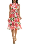 Nina Leonard Smock Chiffon Midi Dress In Pink