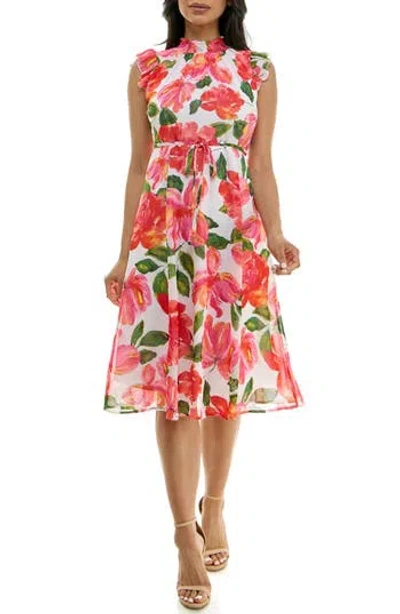 Nina Leonard Smock Chiffon Midi Dress