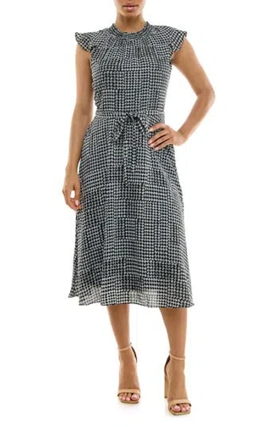 Nina Leonard Smock Chiffon Midi Dress In Gray