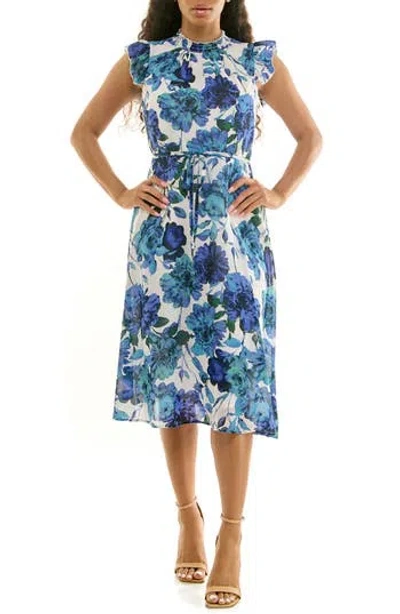 Nina Leonard Smock Chiffon Midi Dress In Multi