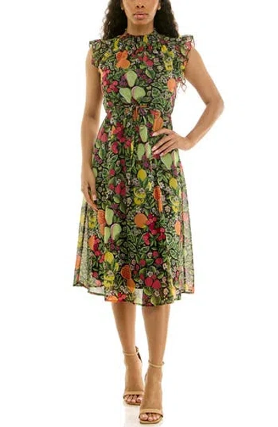 Nina Leonard Smock Chiffon Midi Dress