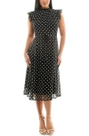 Nina Leonard Smock Chiffon Midi Dress In Black/white