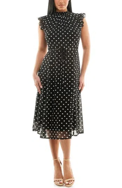 Nina Leonard Smock Chiffon Midi Dress In Black/white