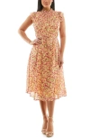 Nina Leonard Smock Chiffon Midi Dress In Lemon Zest