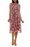 Nina Leonard Smock Chiffon Midi Dress In Mauve/cream
