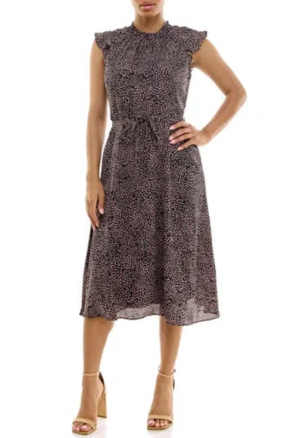 Nina Leonard Smock Chiffon Midi Dress In Multi
