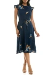 Nina Leonard Smock Chiffon Midi Dress In Navy Multi