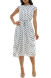 Nina Leonard Smock Chiffon Midi Dress In White/black