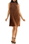 Nina Leonard Smocked Crinkled Dress In Brown