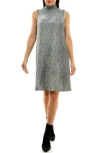 Nina Leonard Smocked Crinkled Dress In Gray
