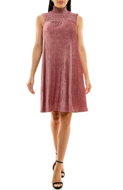 Nina Leonard Smocked Crinkled Dress In Pink