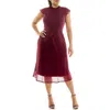Nina Leonard Smocked Flutter Sleeve Mesh Dress In Burgundy