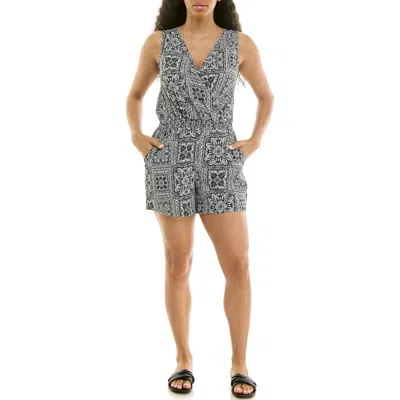 Nina Leonard Smocked Waist Romper In Multi