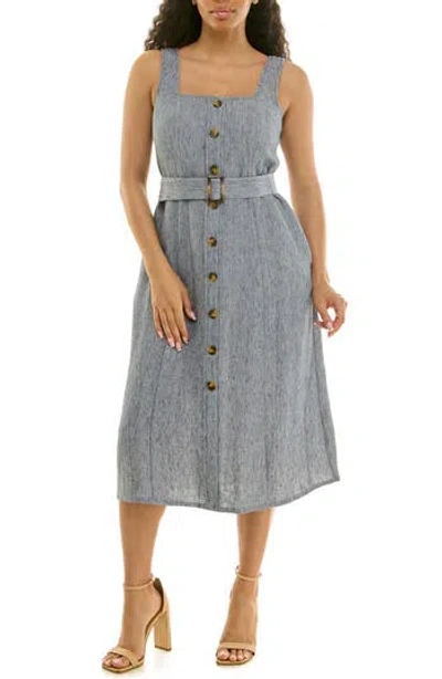 Nina Leonard Square Neck Button Front Dress In Gray