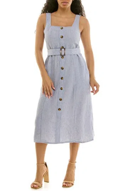 Nina Leonard Square Neck Button Front Dress In Gray
