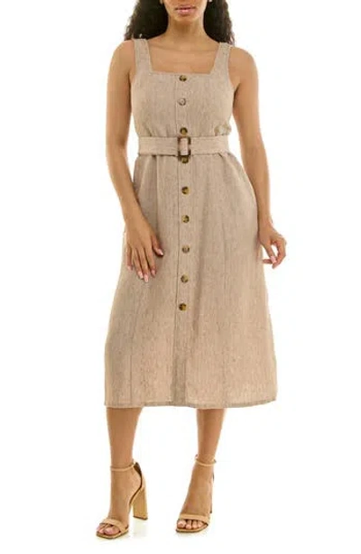 Nina Leonard Square Neck Button Front Dress In Neutral