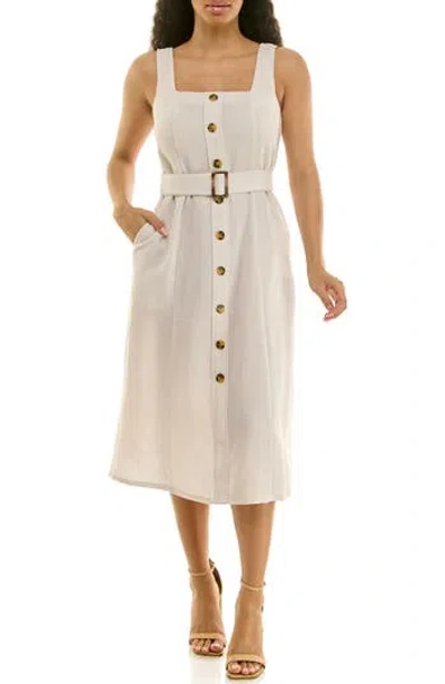 Nina Leonard Square Neck Button Front Dress In Gray