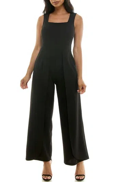 Nina Leonard Square Neck Sleeveless Tulip Hem Jumpsuit In Black