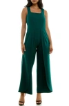 Nina Leonard Square Neck Sleeveless Tulip Hem Jumpsuit In Emerald