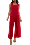 Nina Leonard Square Neck Sleeveless Tulip Hem Jumpsuit In Nina Red