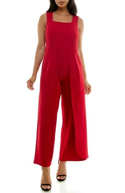 Nina Leonard Square Neck Sleeveless Tulip Hem Jumpsuit In Nina Red