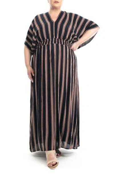 Nina Leonard Stripe Dolman Sleeve Maxi Dress In Black