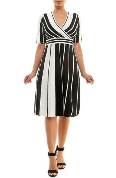 Nina Leonard Stripe Elbow Sleeve Sweater Dress In Navy/ivory